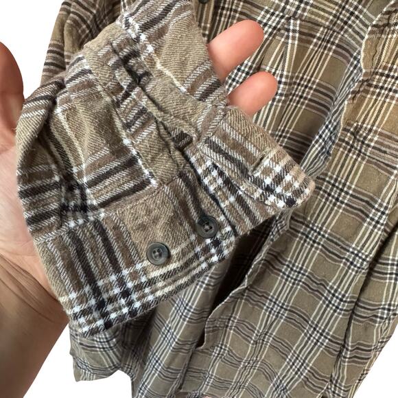 Vintage Faded Glory Flannel Shirt Mens L Brown Plaid High Low Hem Y2K Grunge - Picture 6 of 11